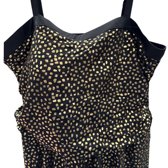 Swimsuits For All Swim Dress Size 28 Black Gold Dot Skirted One Piece NWT - Picture 3 of 9